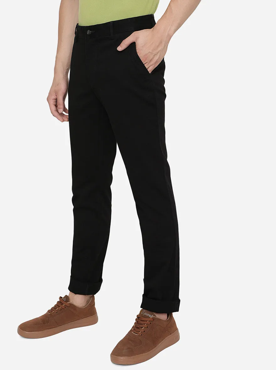 Jet Black Solid Slim Fit Casual Trouser | Greenfibre