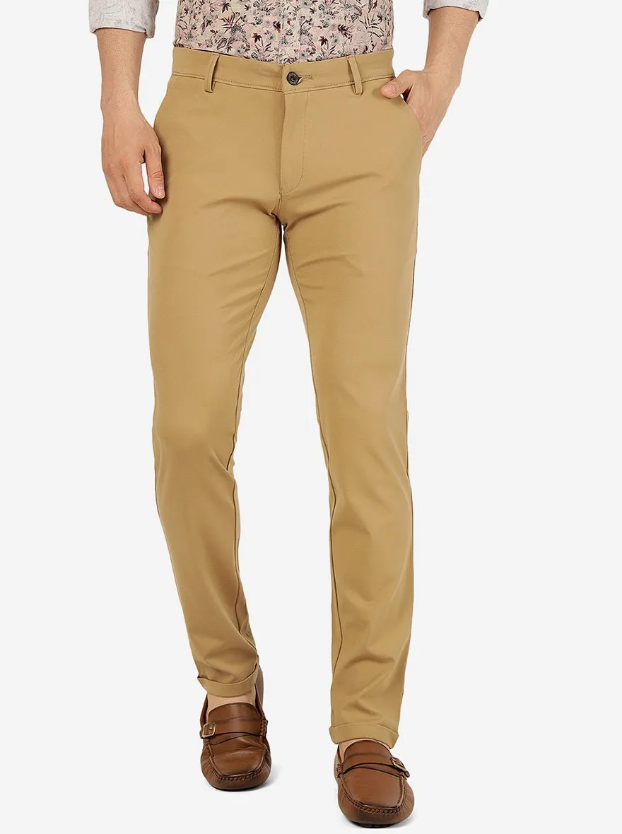 Khakhi Solid Venice Fit Casual Trouser | JadeBlue