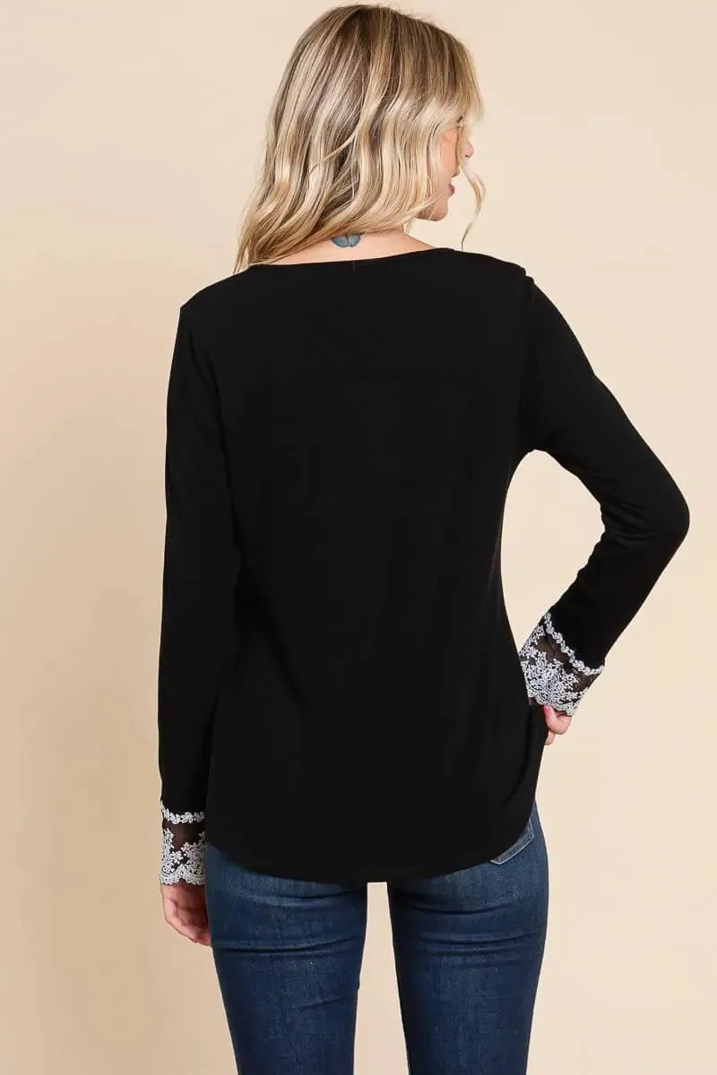 Lace Detail Round Neck T-Shirt