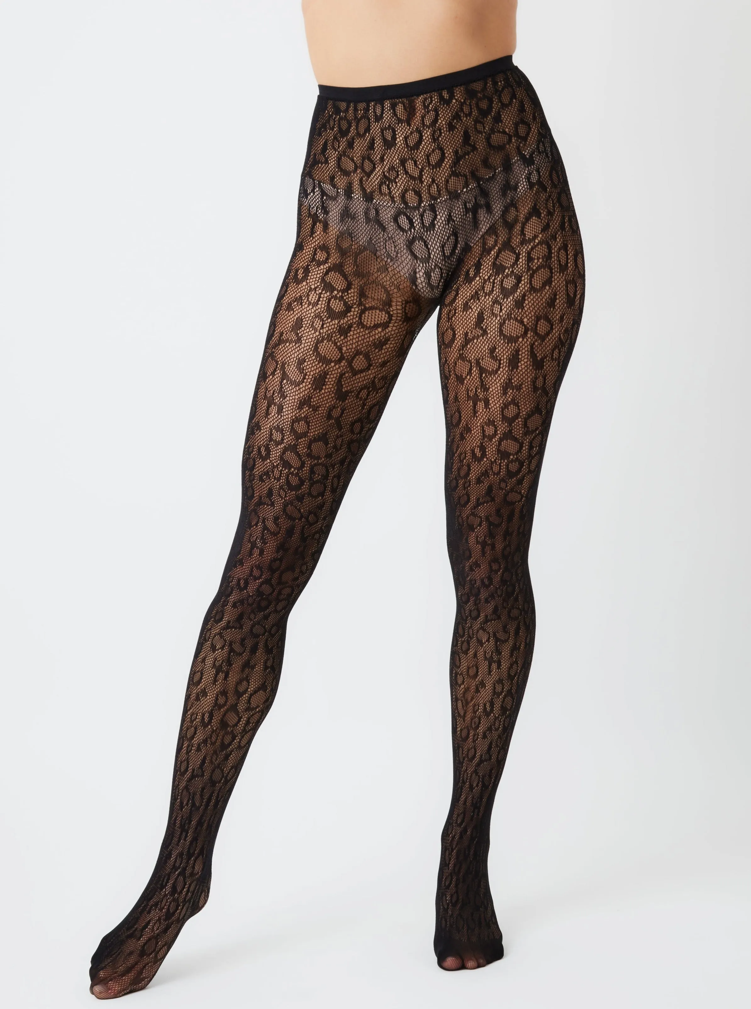 Leopard Fishnet Tights in Black