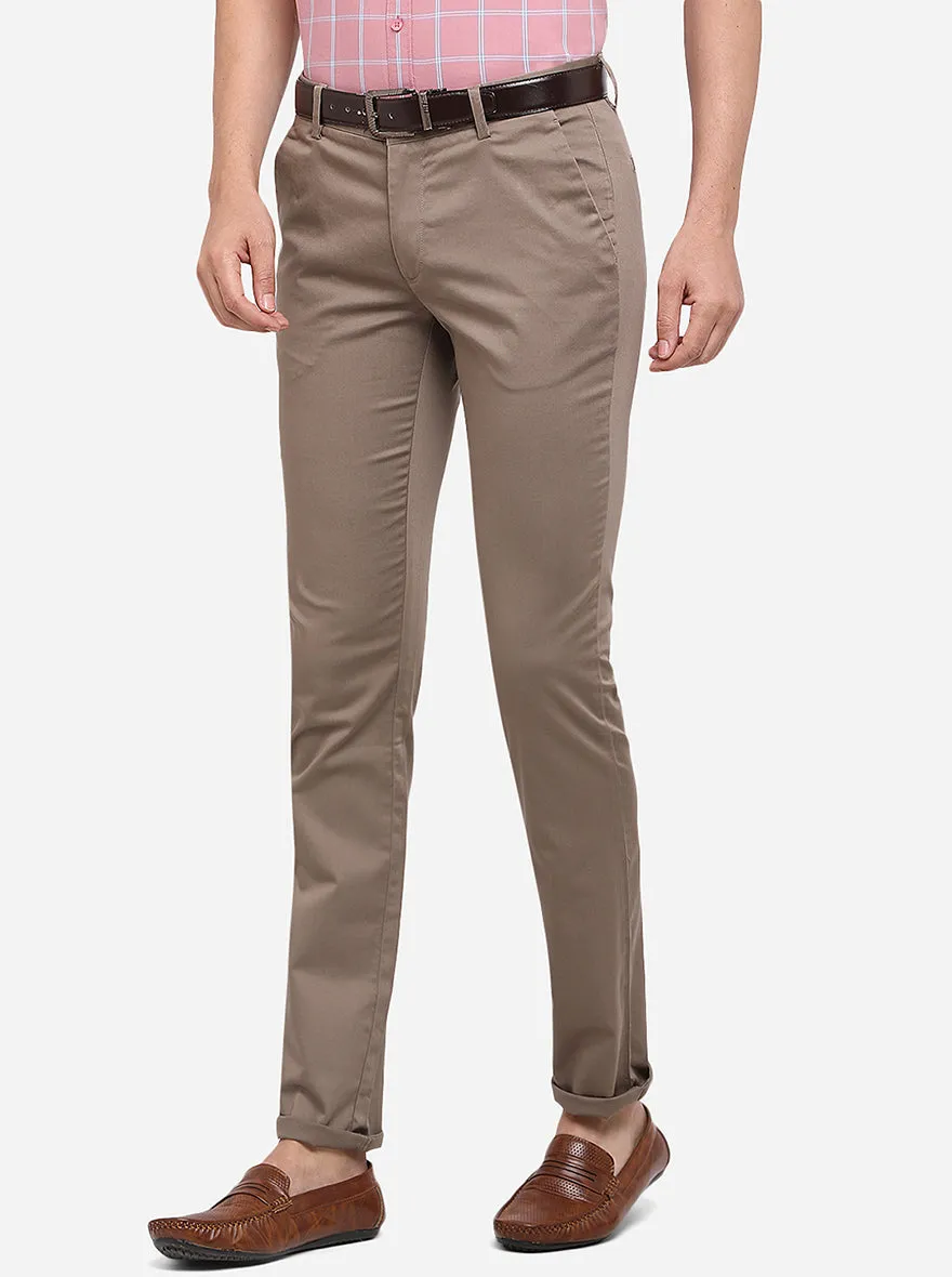 Light Beige Solid Super Slim Fit Casual Trouser | Greenfibre