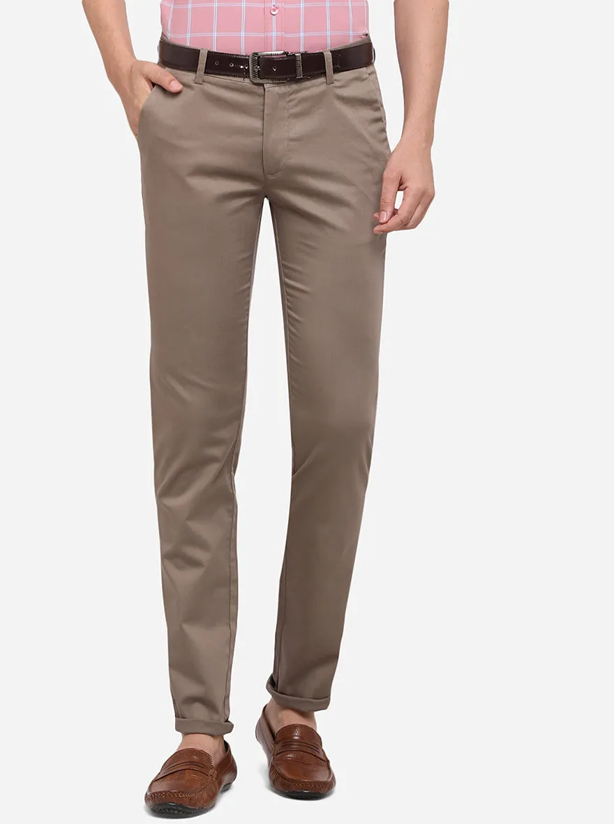 Light Beige Solid Super Slim Fit Casual Trouser | Greenfibre