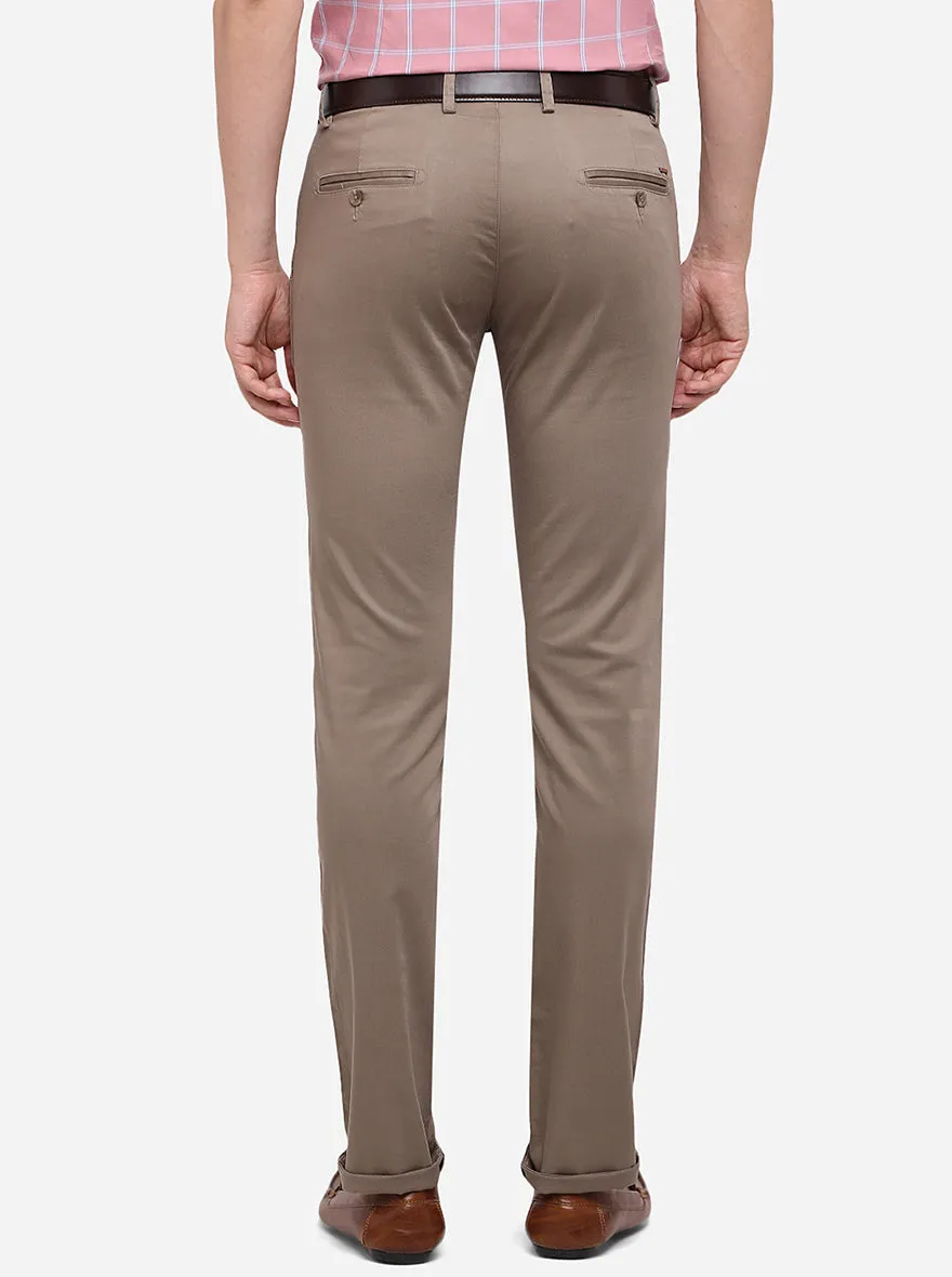 Light Beige Solid Super Slim Fit Casual Trouser | Greenfibre