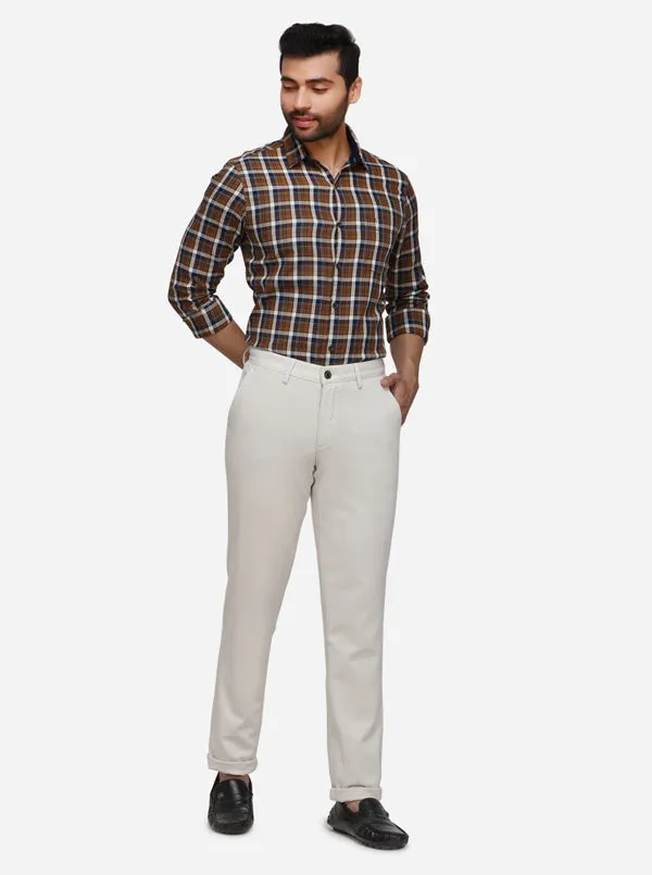 Light Beige Solid Uno Fit Casual Trouser | JadeBlue