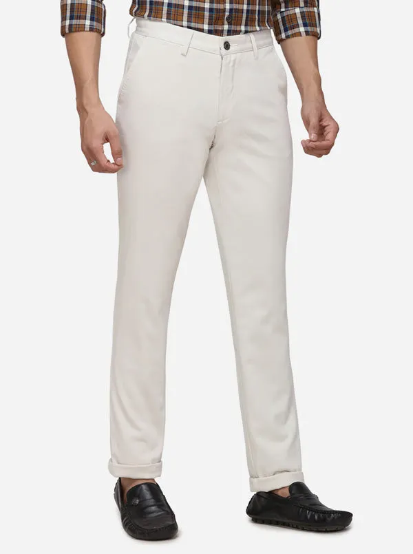 Light Beige Solid Uno Fit Casual Trouser | JadeBlue