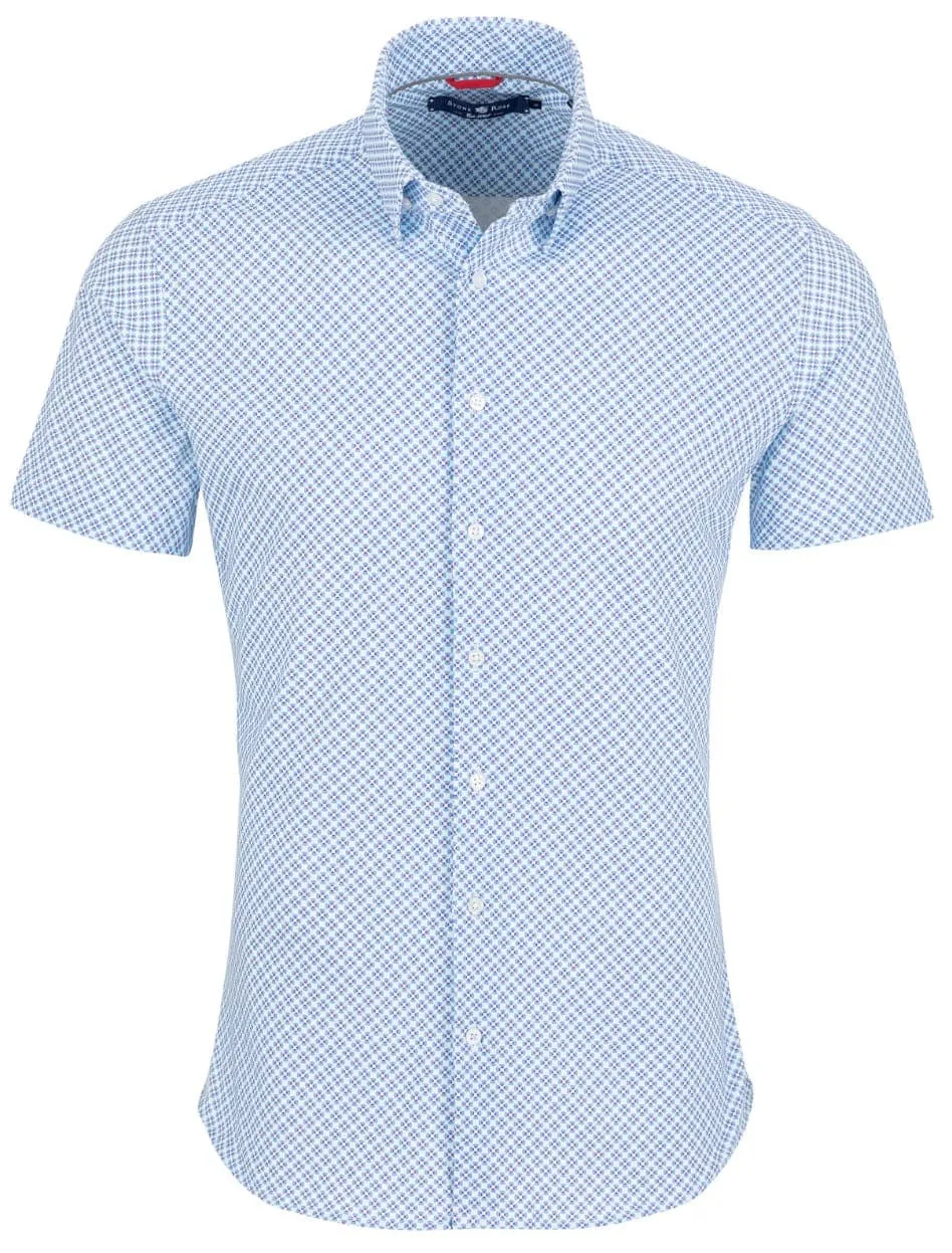 Light Blue Circular Geometric Print Short Sleeve Shirt