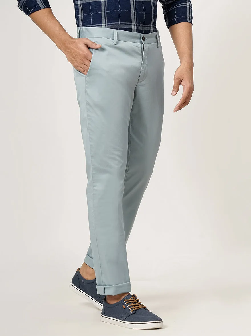 Light Blue Solid Slim Fit Casual Trouser | JadeBlue