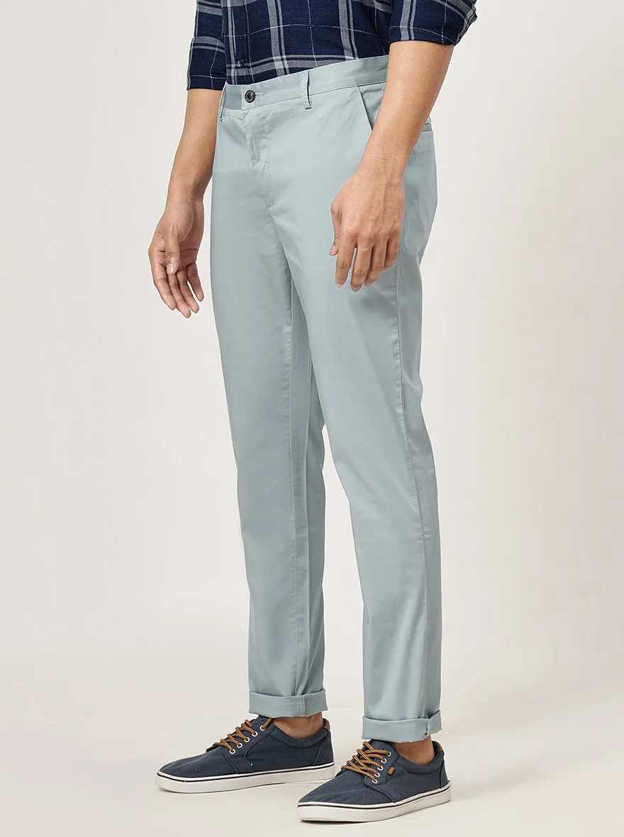 Light Blue Solid Slim Fit Casual Trouser | JadeBlue