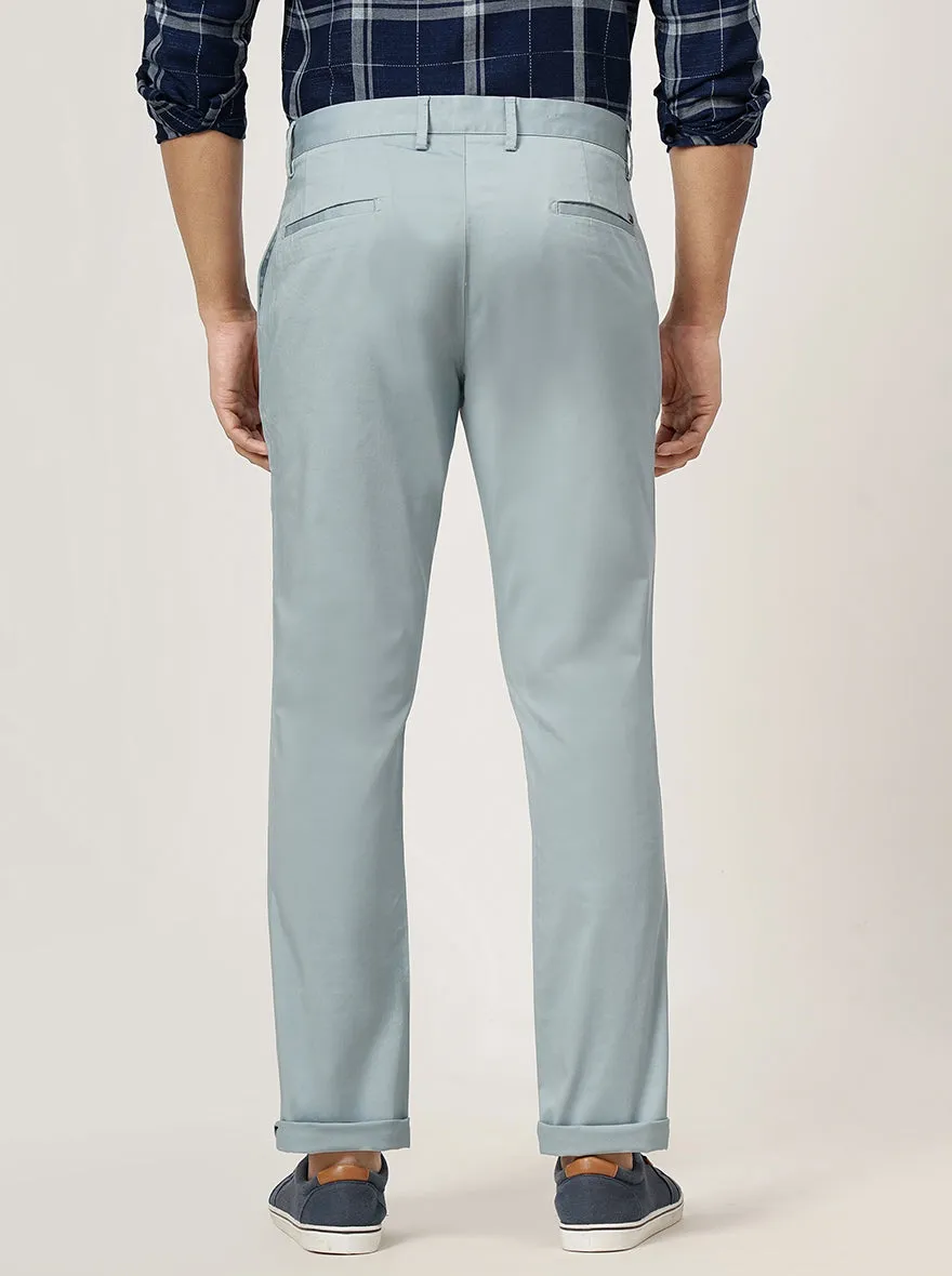 Light Blue Solid Slim Fit Casual Trouser | JadeBlue