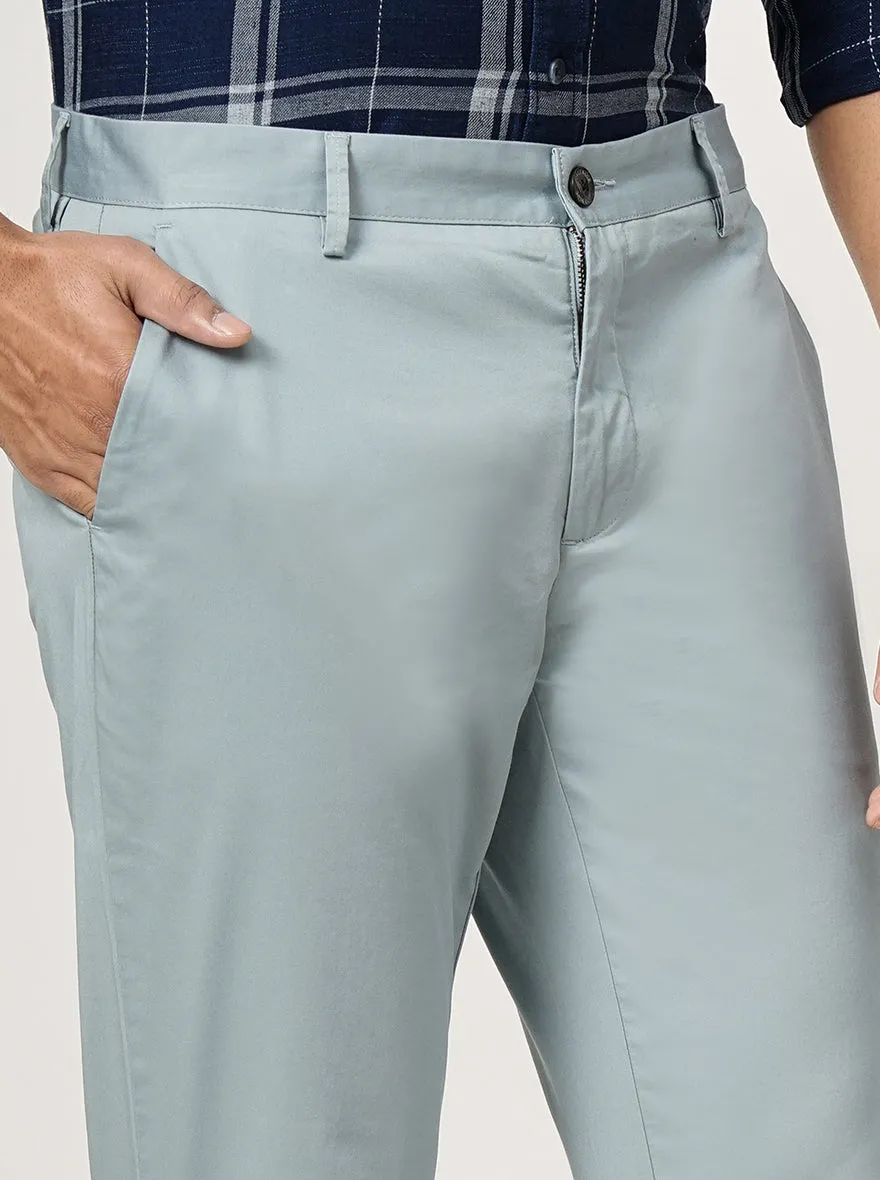 Light Blue Solid Slim Fit Casual Trouser | JadeBlue