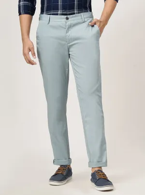 Light Blue Solid Slim Fit Casual Trouser | JadeBlue