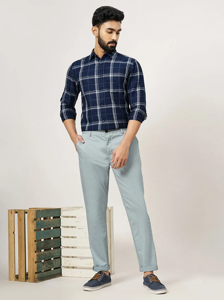 Light Blue Solid Slim Fit Casual Trouser | JadeBlue