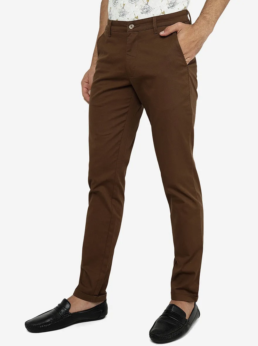 Light Brown Solid Neo Fit Casual Trouser | Greenfibre