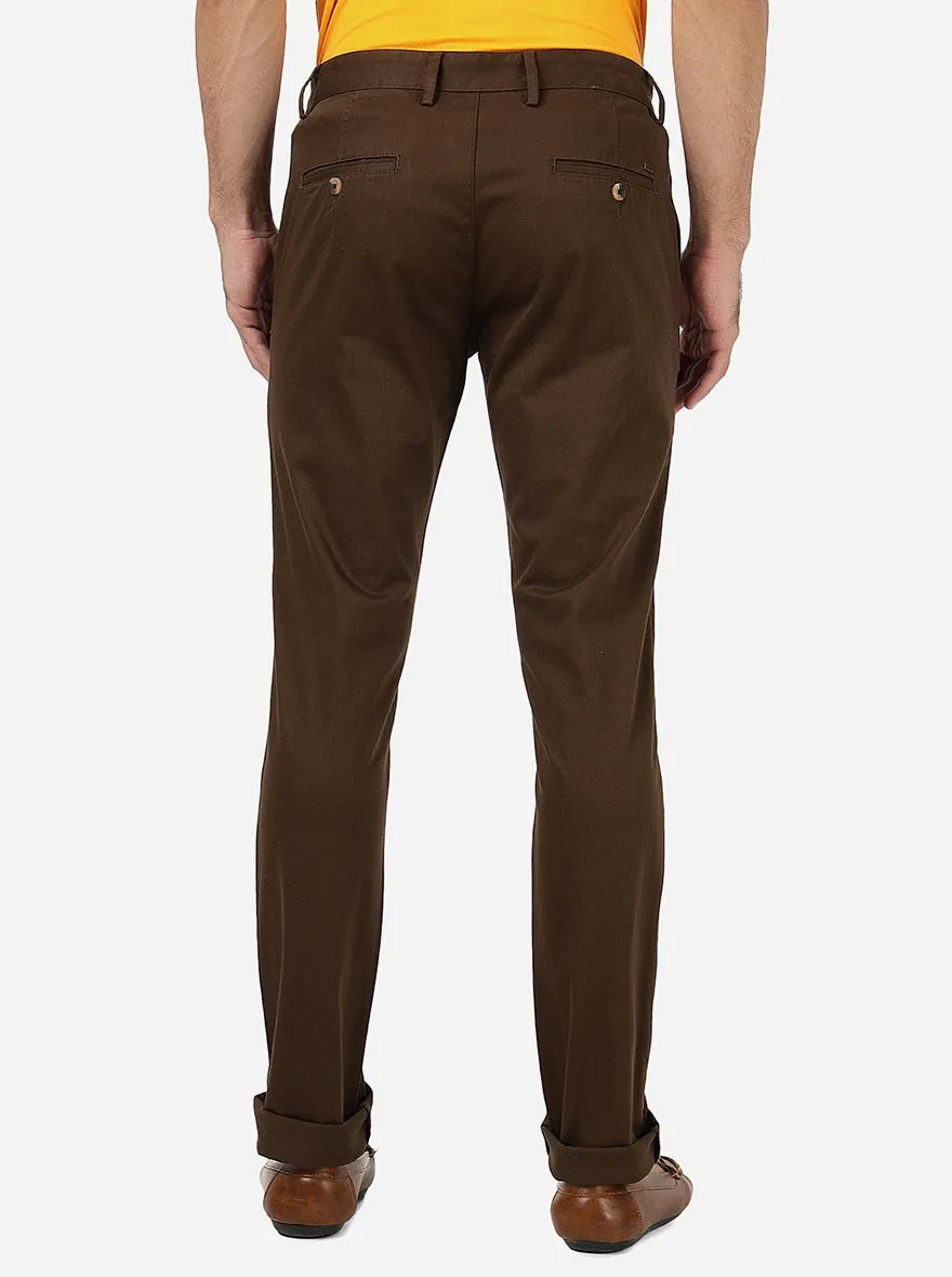 Light Brown Solid Super Slim Fit Casual Trouser | Greenfibre