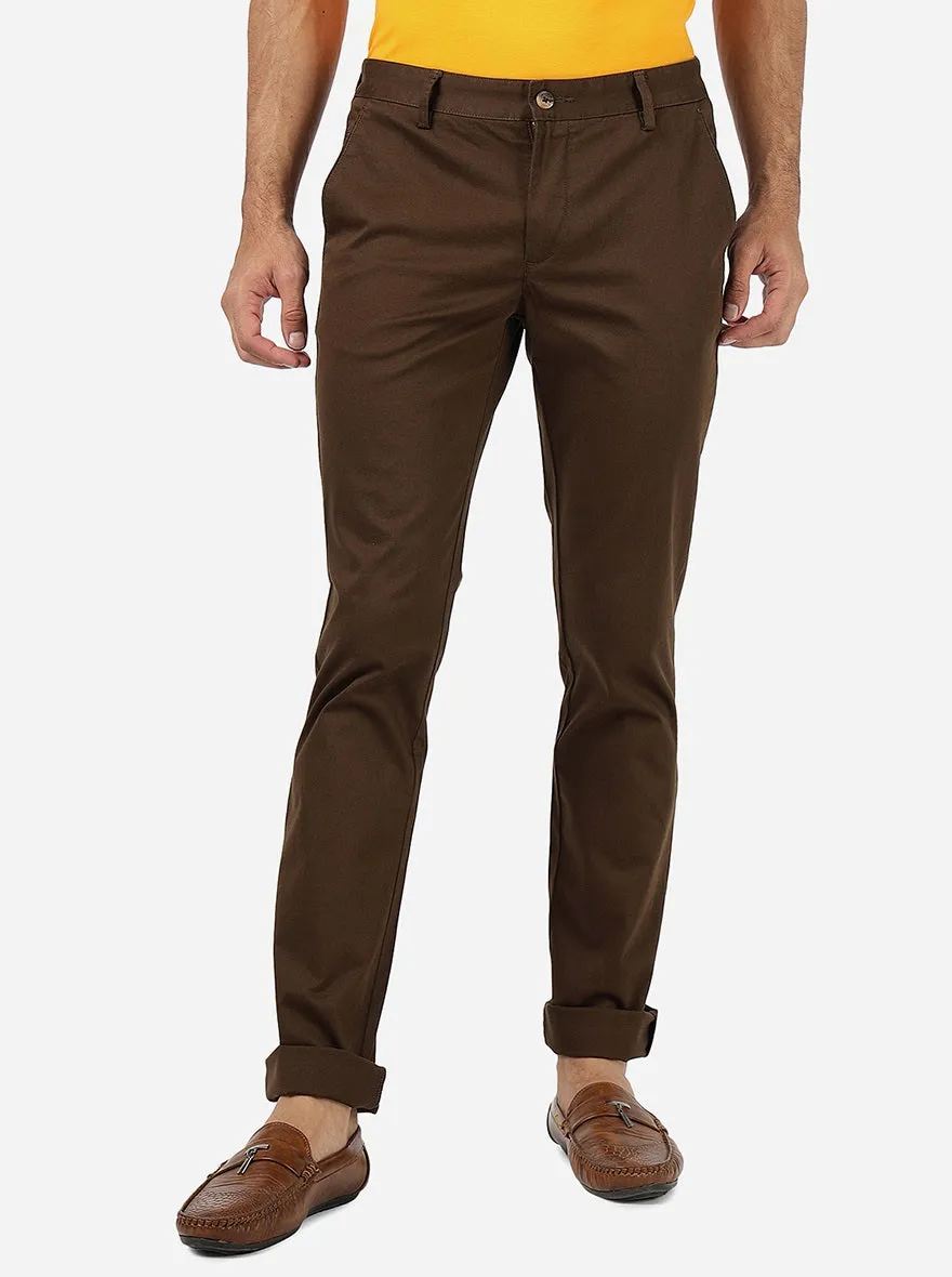 Light Brown Solid Super Slim Fit Casual Trouser | Greenfibre