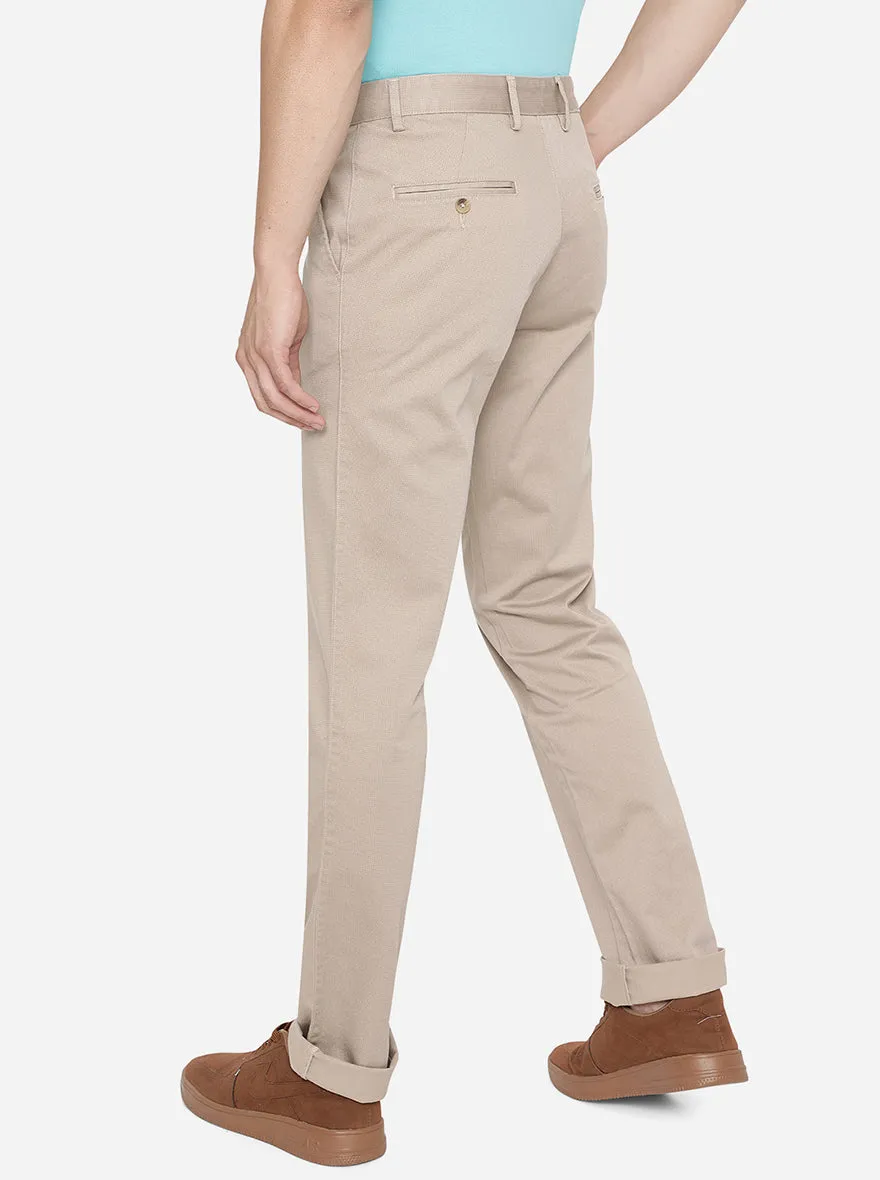 Light Khaki Solid Slim Fit Casual Trouser | Greenfibre