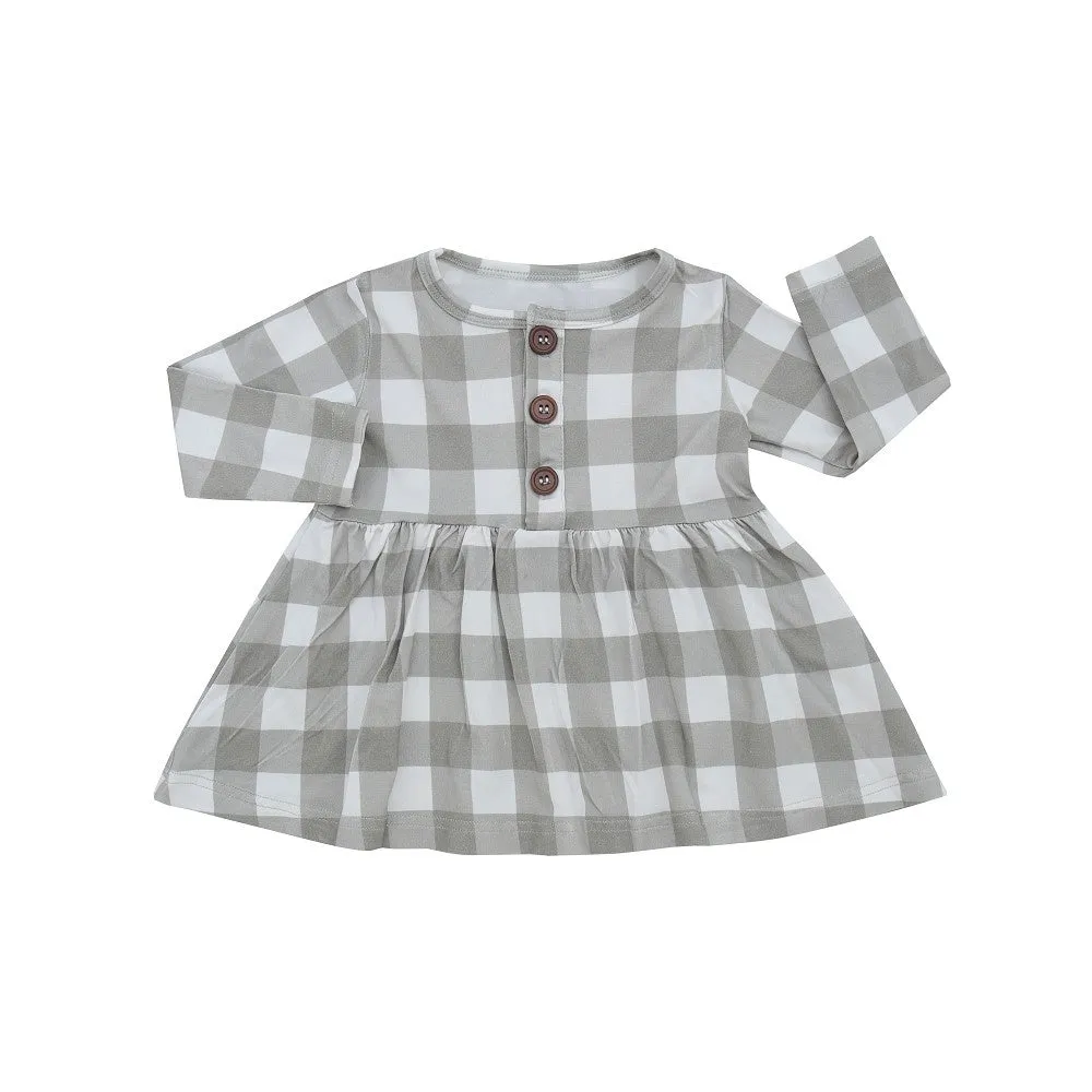 Long Sleeve Peplum Baby Dress - Sage Plaid