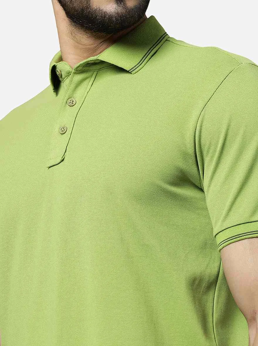 Macaw Green Solid Slim Fit Polo T-Shirt | JadeBlue