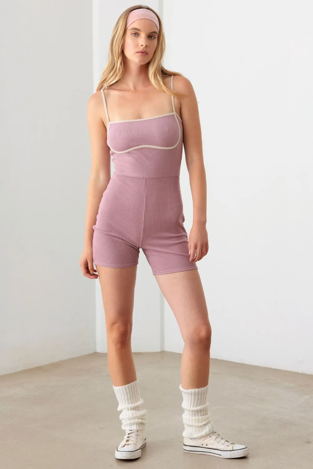 Mauve Cream Dream Ribbed Romper