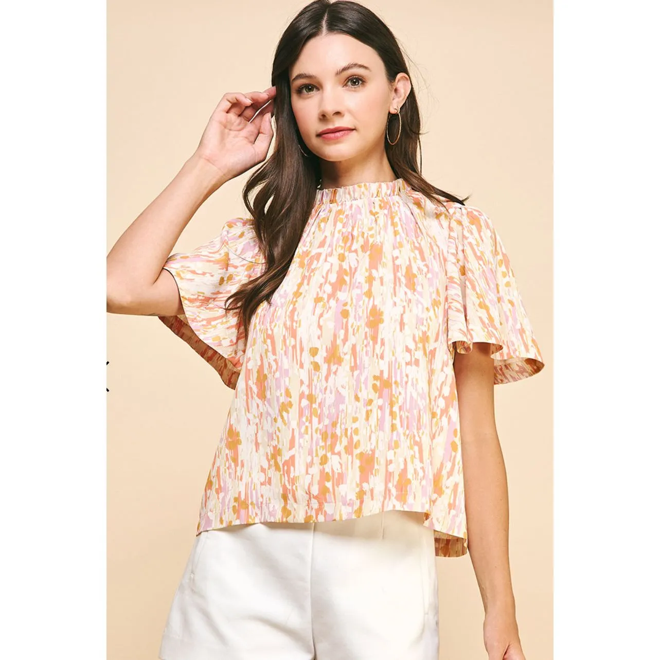 Melissa Orange Multi Print Pinch Blouse