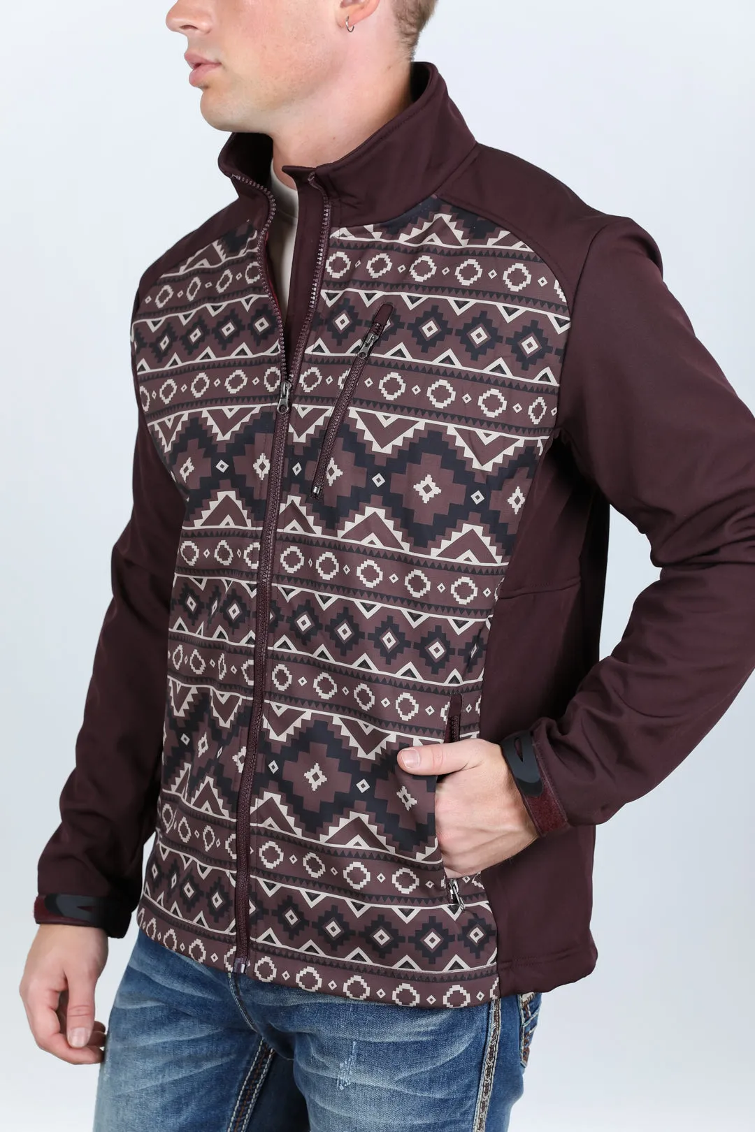 Mens Aztec Softshell Water-Resistant Jacket - Brown