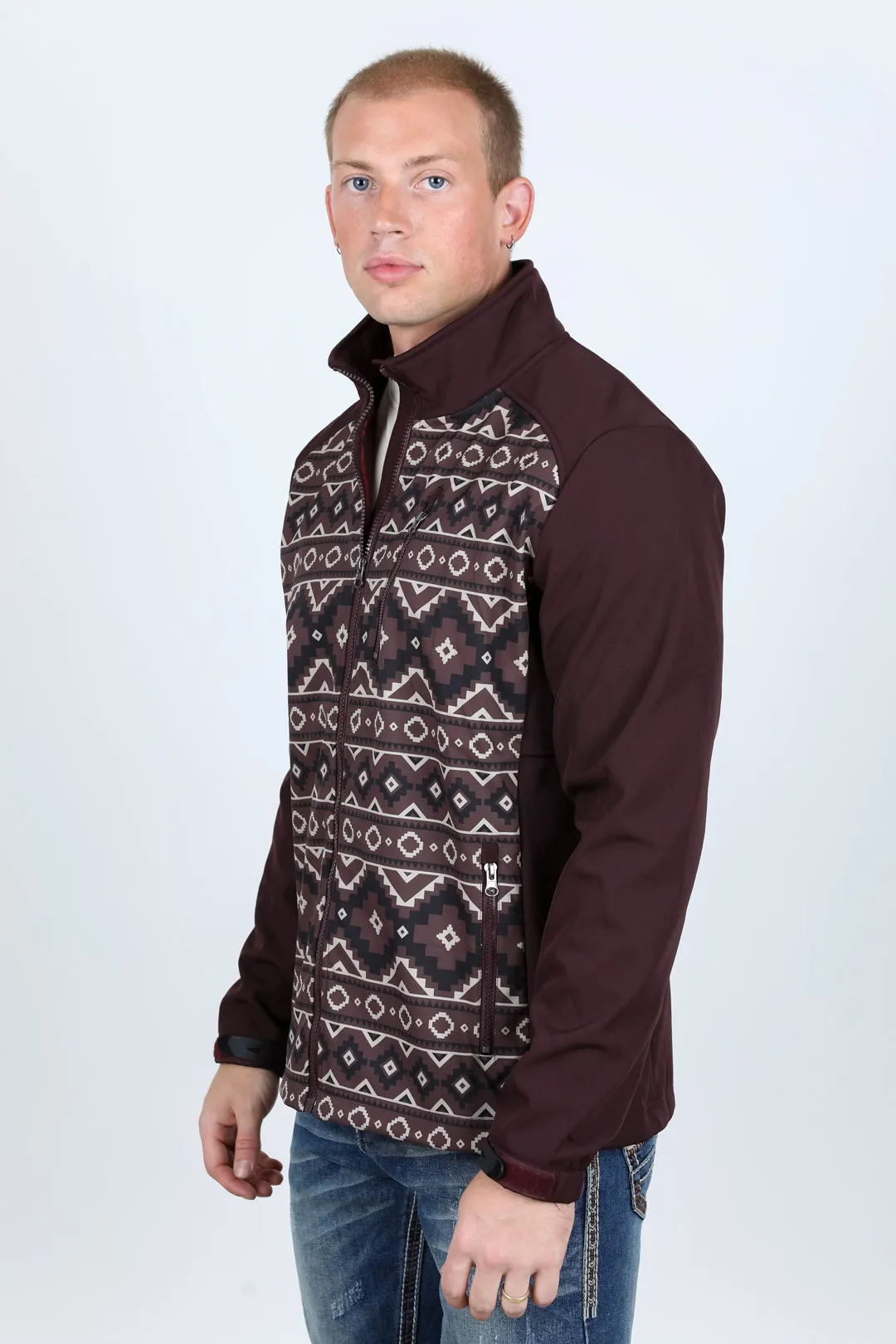 Mens Aztec Softshell Water-Resistant Jacket - Brown