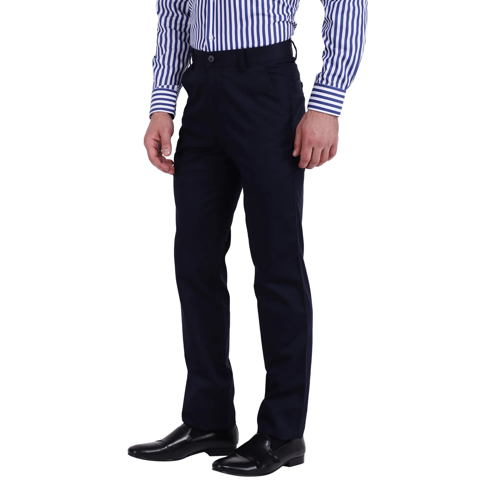 Men's Cotton Mercerised Solid Navy Trousers