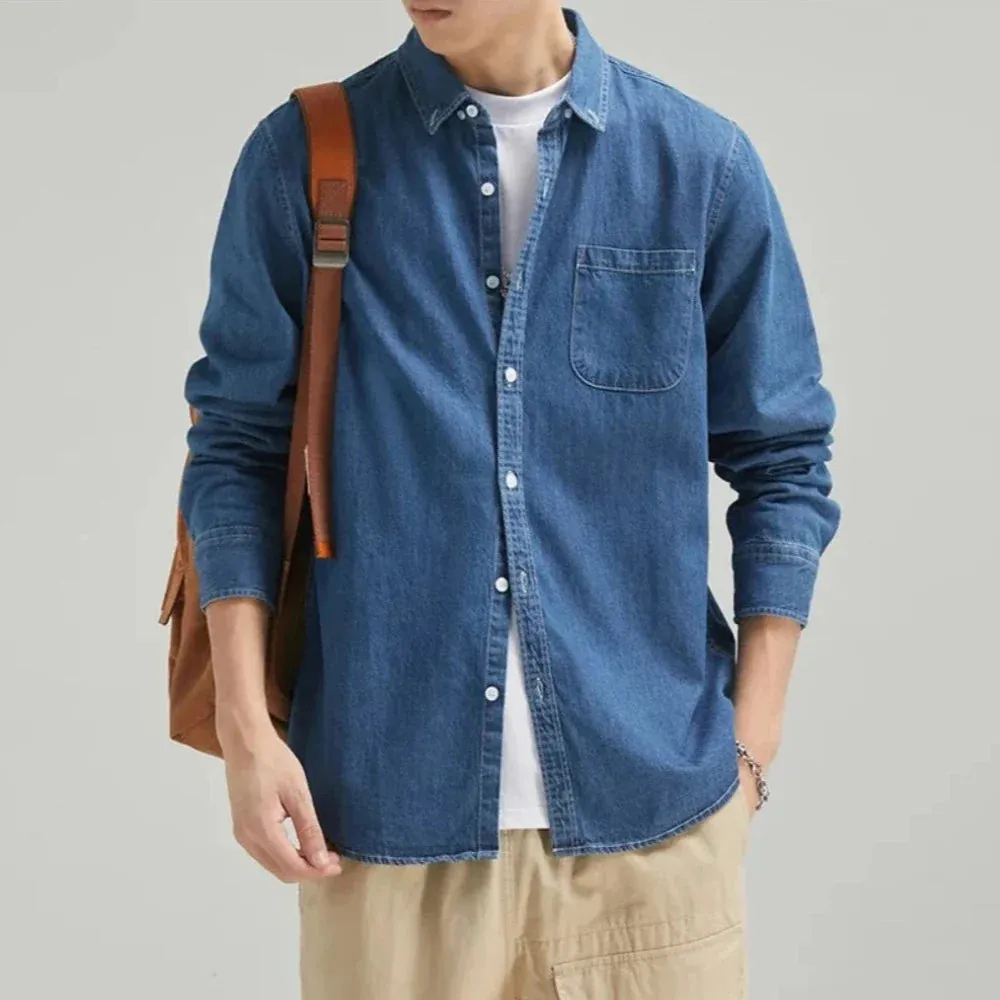 Mens Denim Pocket Long Sleeve Shirt (3 Colors)