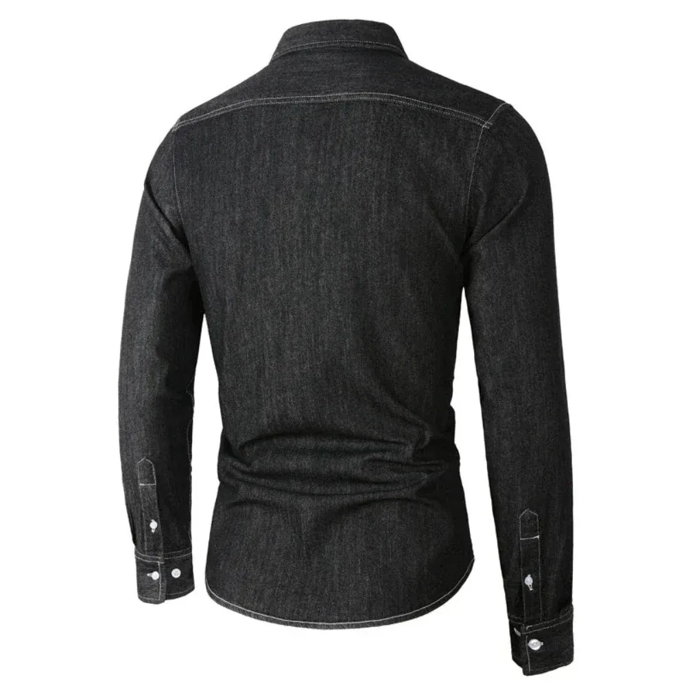 Mens Denim Pocket Long Sleeve Shirt (3 Colors)