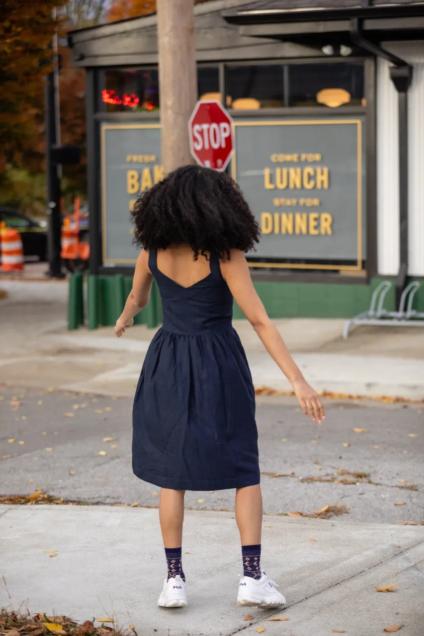 Mia Linen Dress in Grey/Blue Chambray