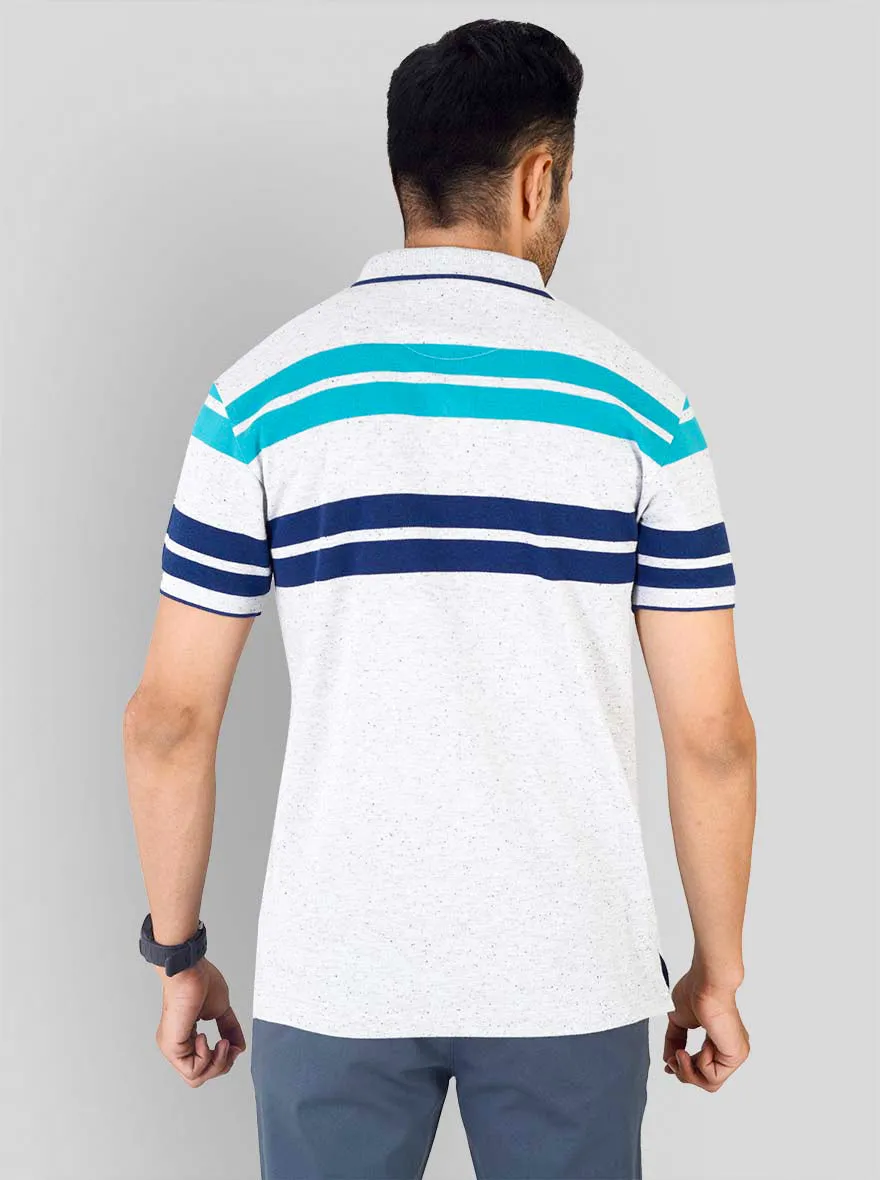 Nappy Green & Blue Striped Slim Fit Polo T-shirt | Greenfibre