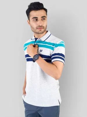 Nappy Green & Blue Striped Slim Fit Polo T-shirt | Greenfibre