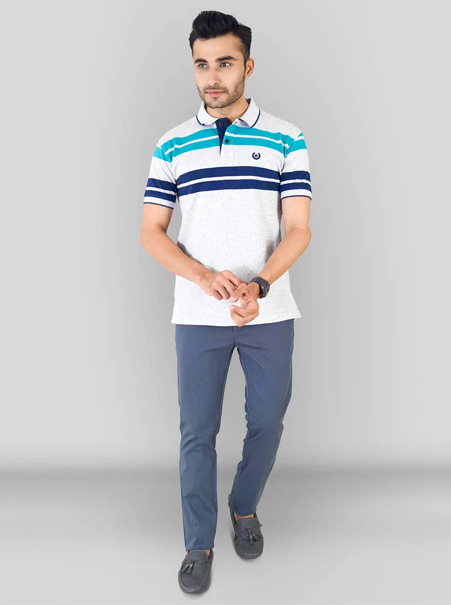 Nappy Green & Blue Striped Slim Fit Polo T-shirt | Greenfibre