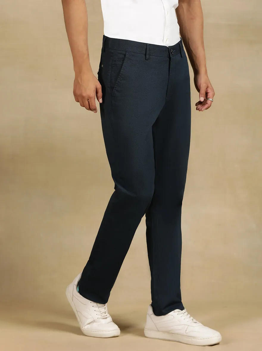 Navy Blue Printed Uno Fit Casual Trouser | JadeBlue