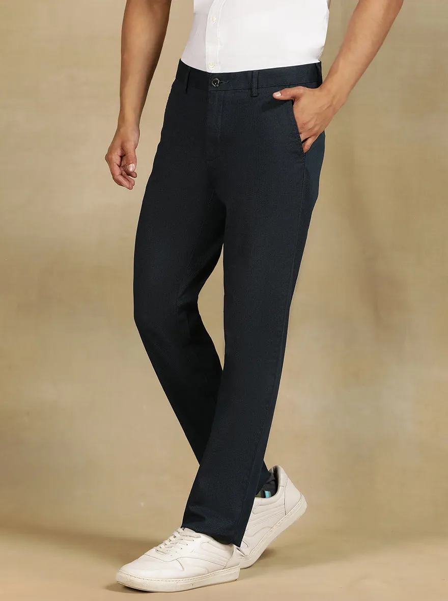 Navy Blue Printed Uno Fit Casual Trouser | JadeBlue