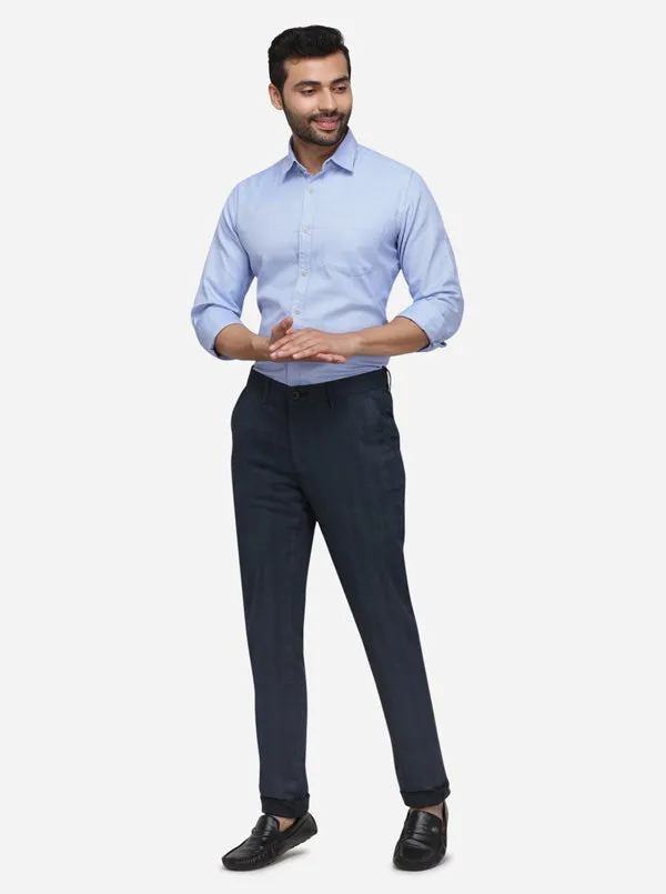 Navy Blue Solid Uno Fit Casual Trouser | JadeBlue