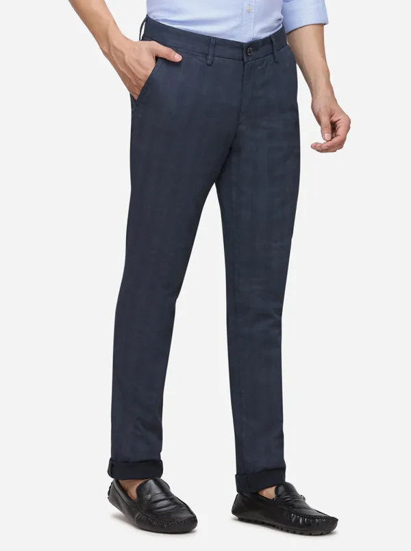 Navy Blue Solid Uno Fit Casual Trouser | JadeBlue