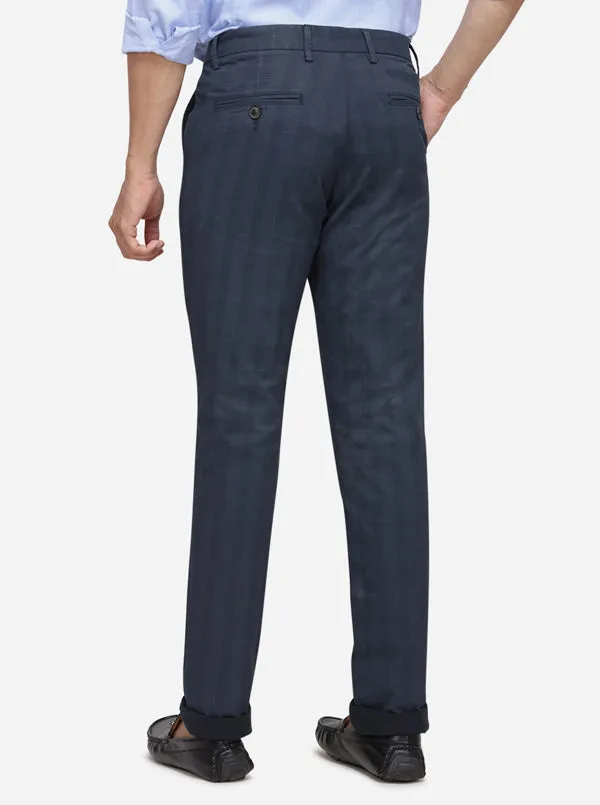 Navy Blue Solid Uno Fit Casual Trouser | JadeBlue