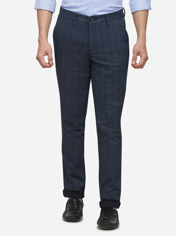 Navy Blue Solid Uno Fit Casual Trouser | JadeBlue