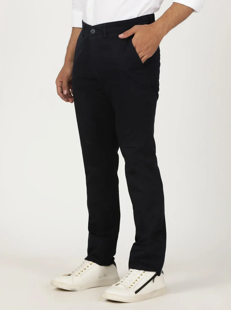 Navy Solid Slim Fit Casual Trouser | Greenfibre