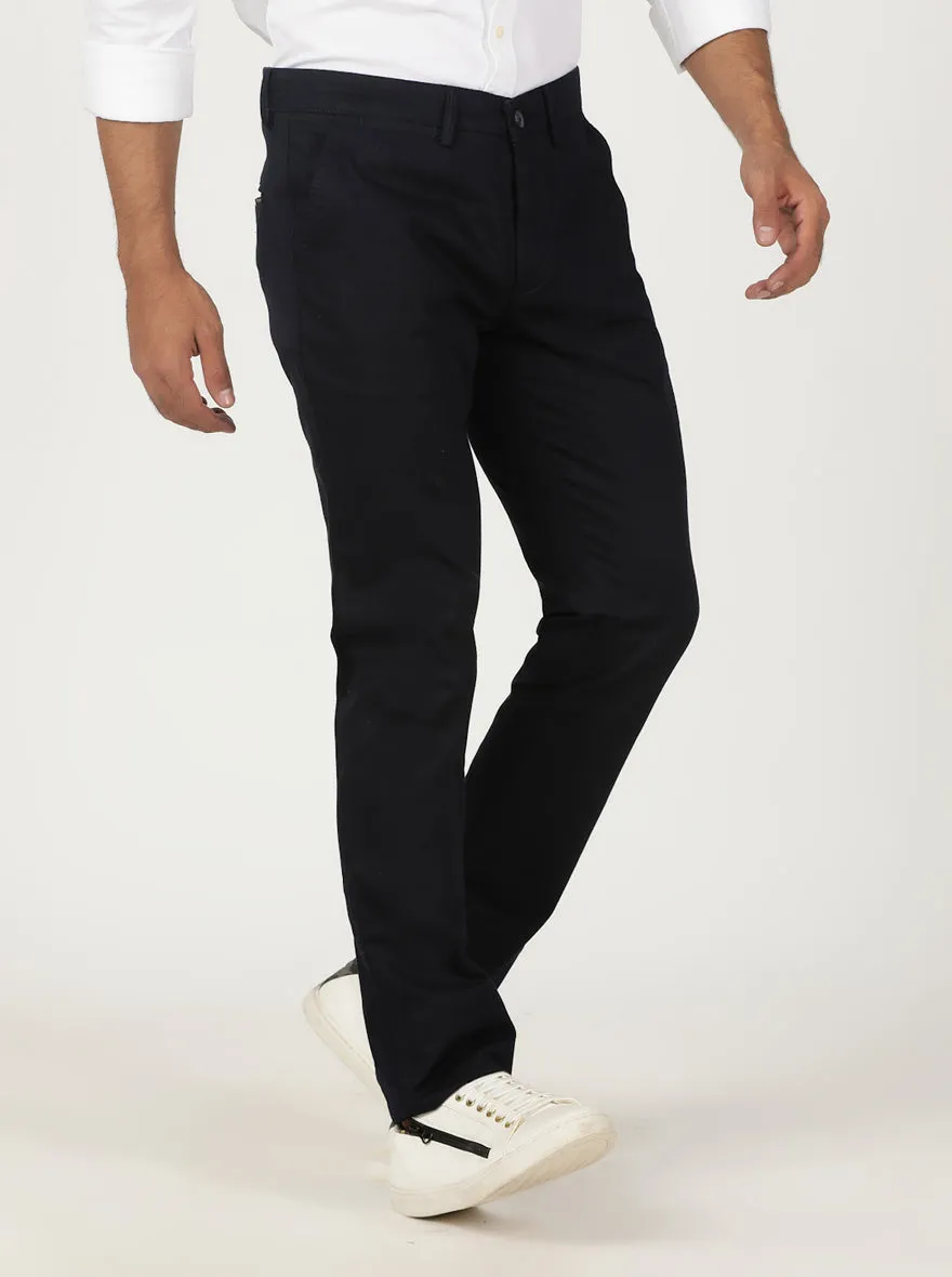 Navy Solid Slim Fit Casual Trouser | Greenfibre