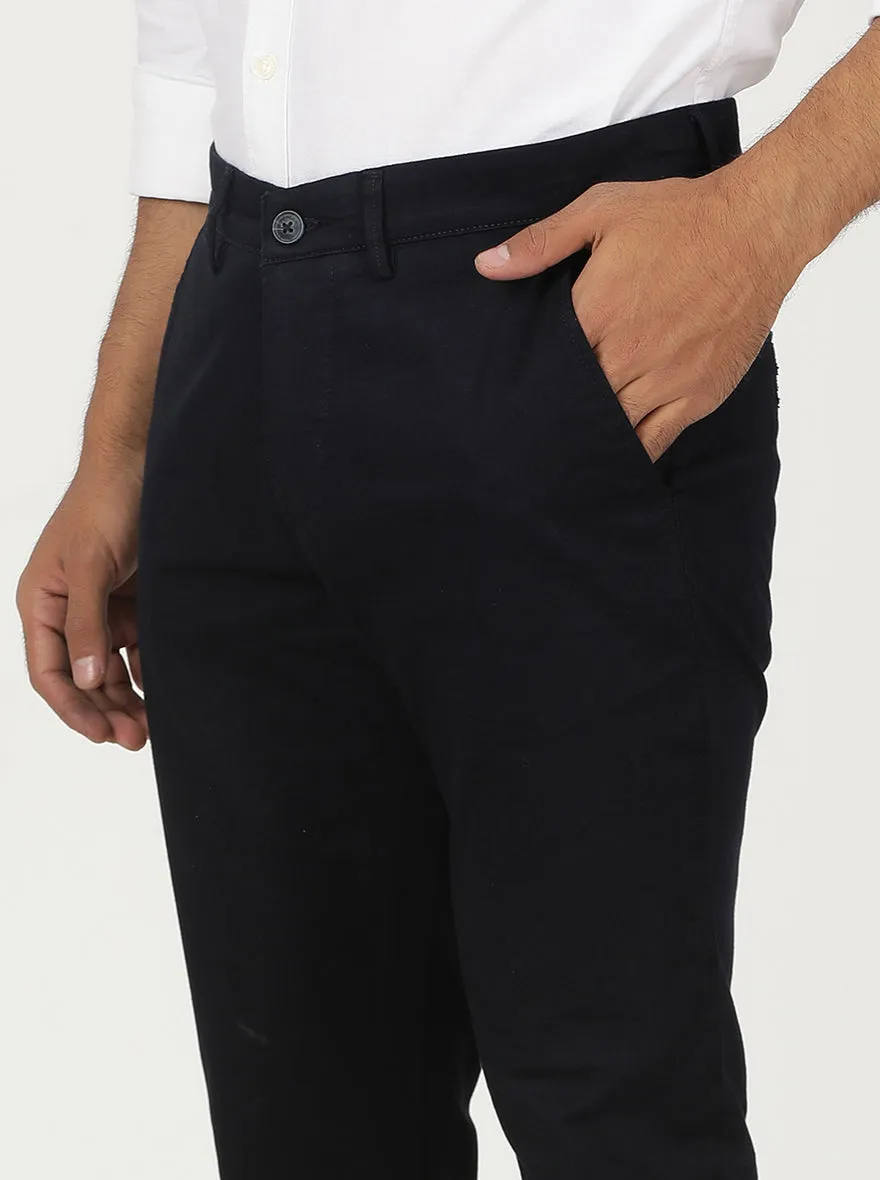 Navy Solid Slim Fit Casual Trouser | Greenfibre