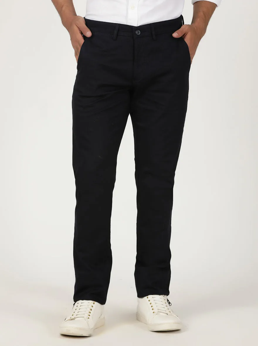 Navy Solid Slim Fit Casual Trouser | Greenfibre