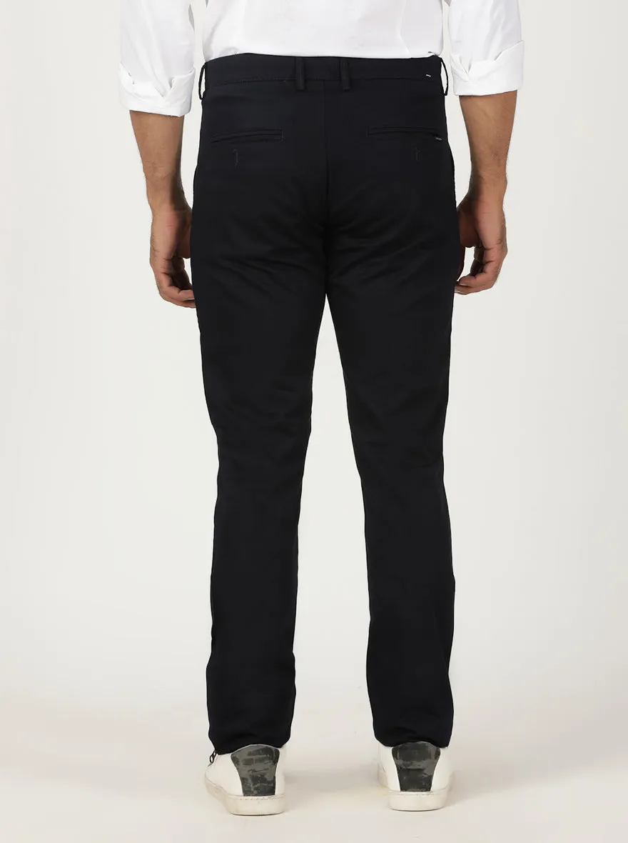 Navy Solid Slim Fit Casual Trouser | Greenfibre