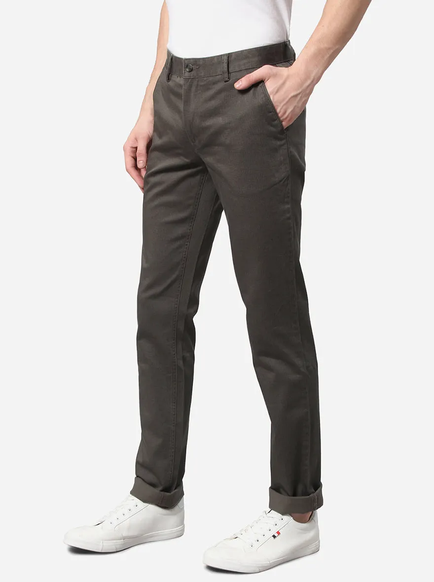 Olive Printed Super Slim Fit Casual Trouser | Greenfibre