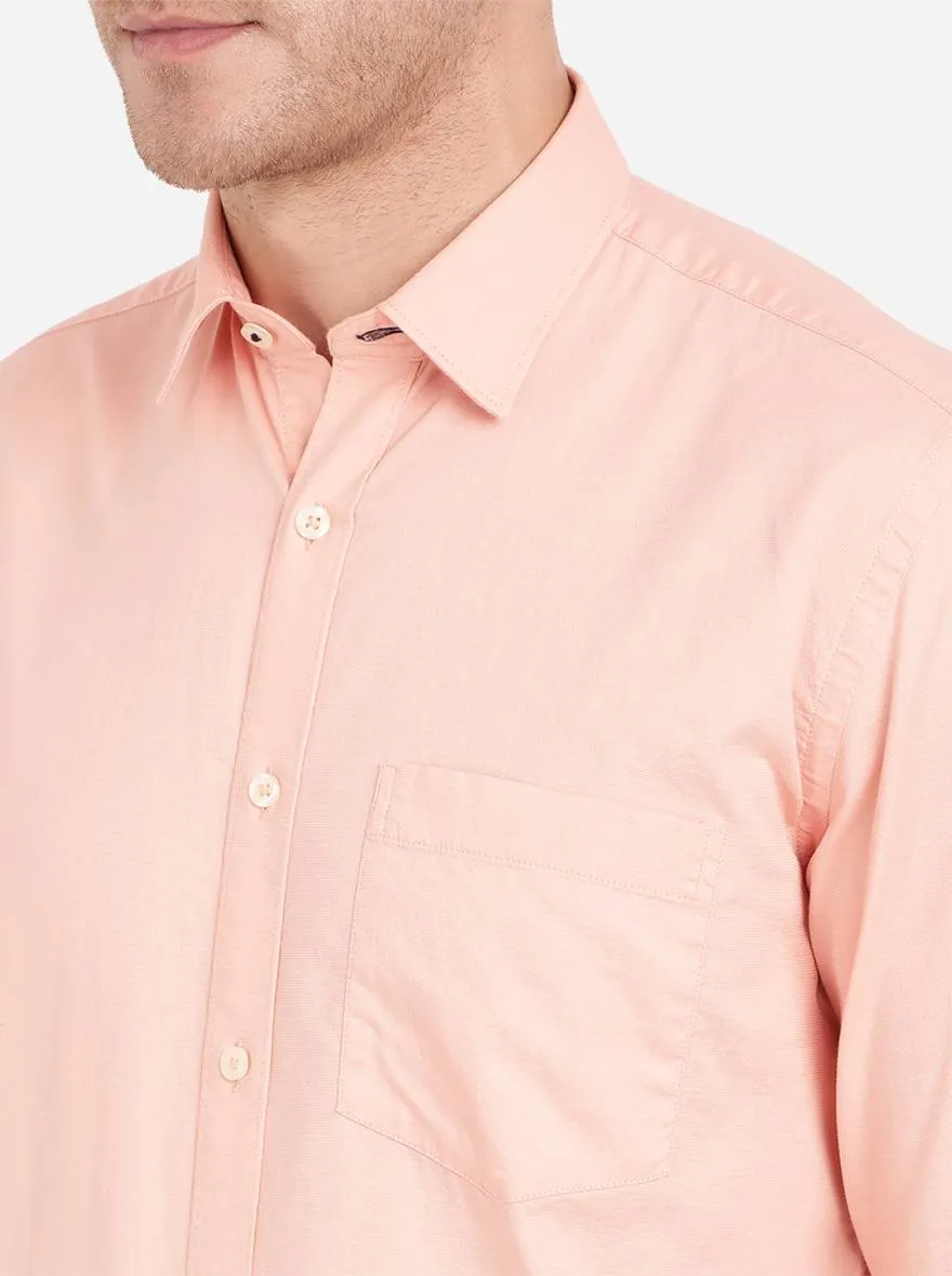 Peach Solid Slim Fit Casual Shirt | Greenfibre