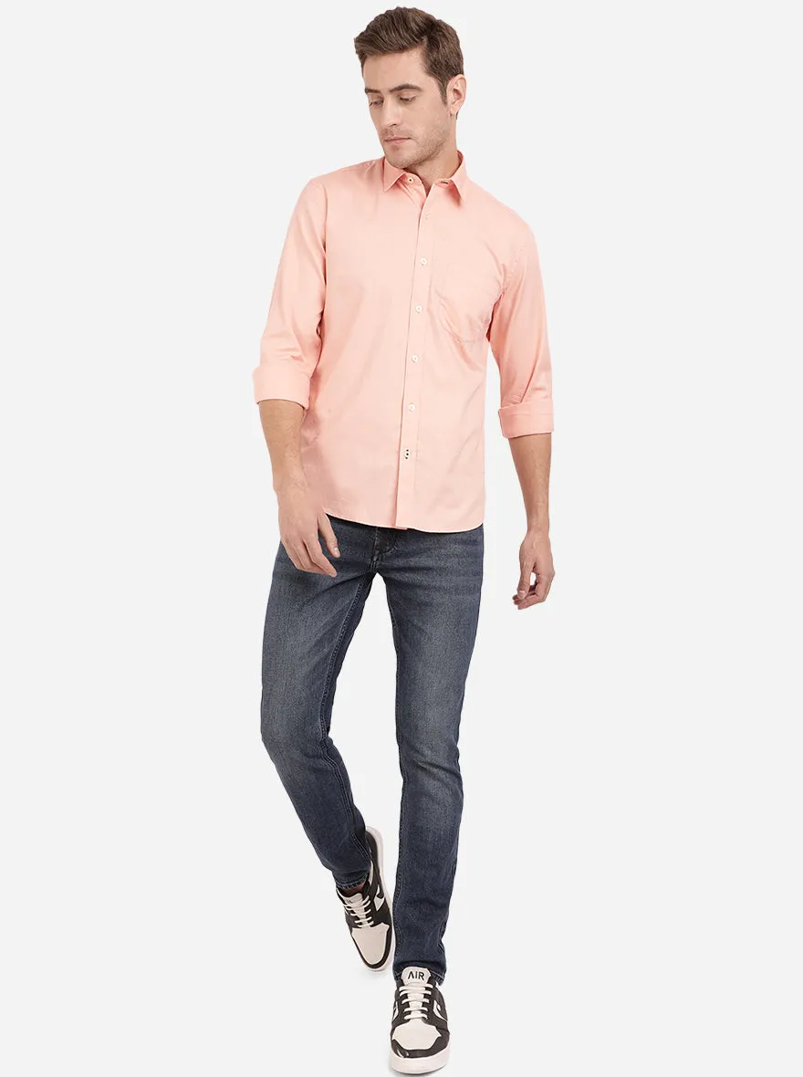 Peach Solid Slim Fit Casual Shirt | Greenfibre