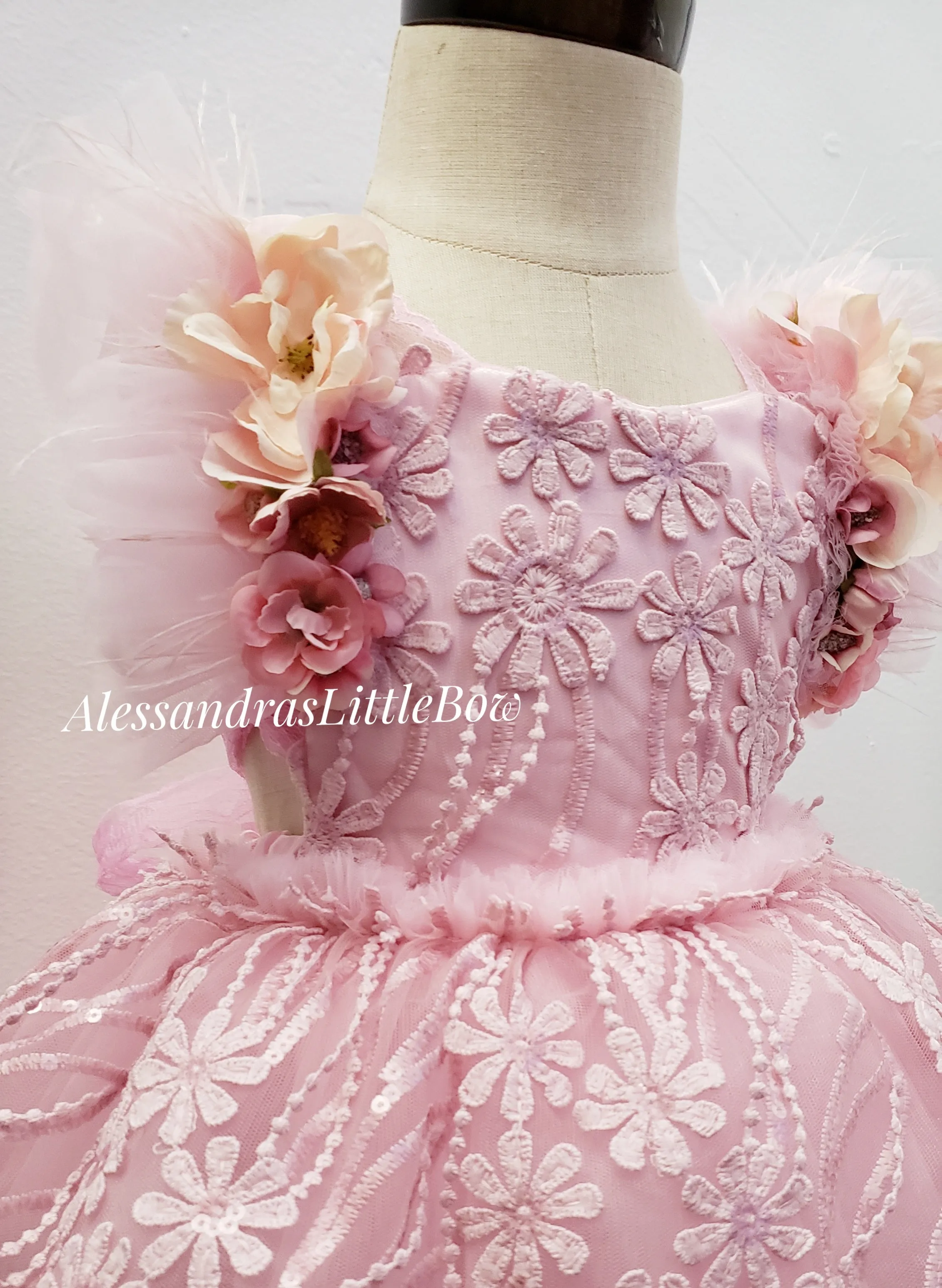 Pink Embroidered Daisy Deluxe Couture romper