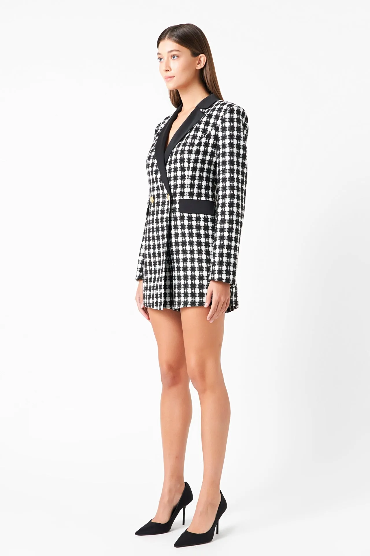 Premium Houndstooth Blazer Romper