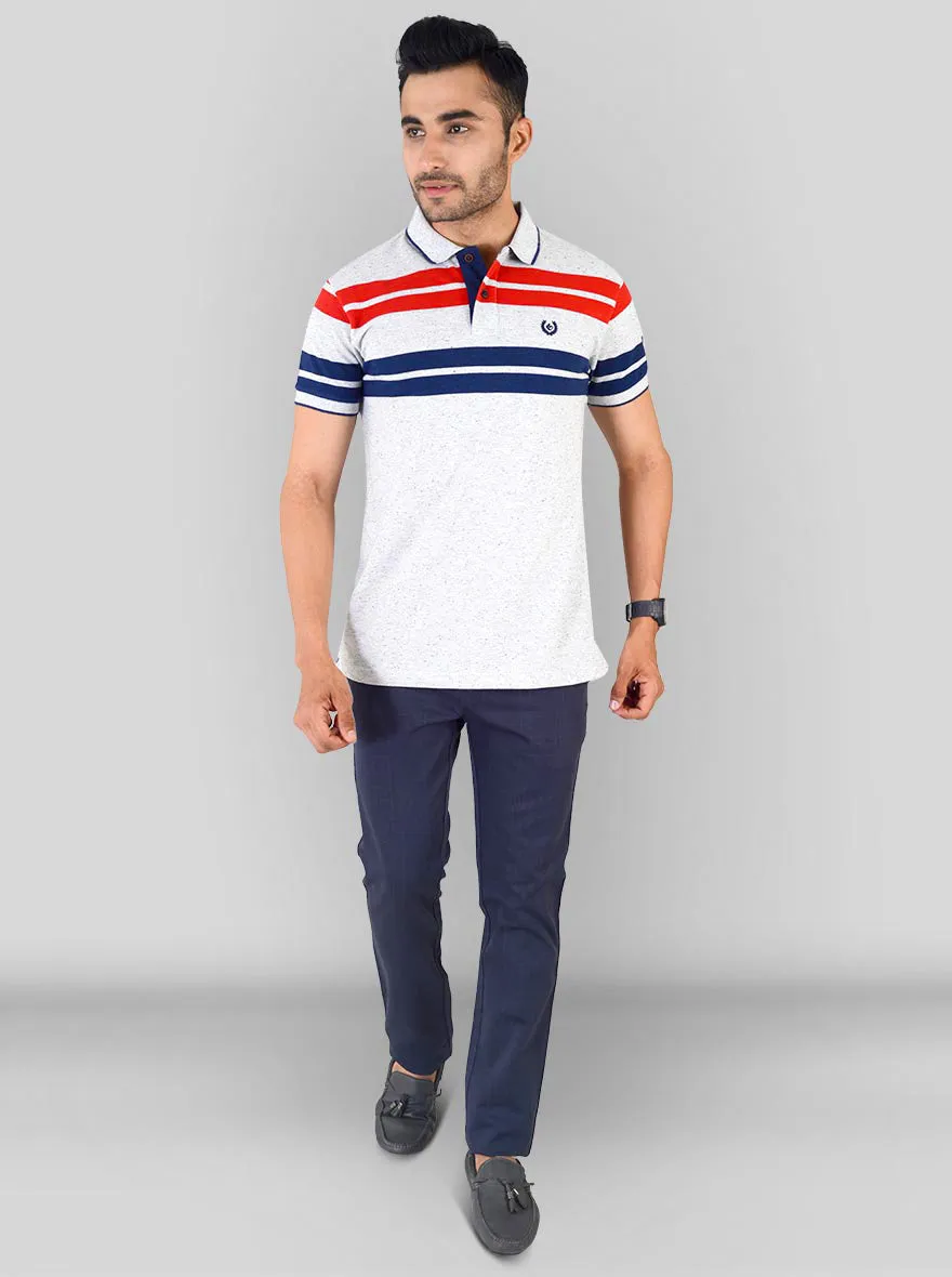 Red & Blue Striped Slim Fit Polo T-shirt | Greenfibre